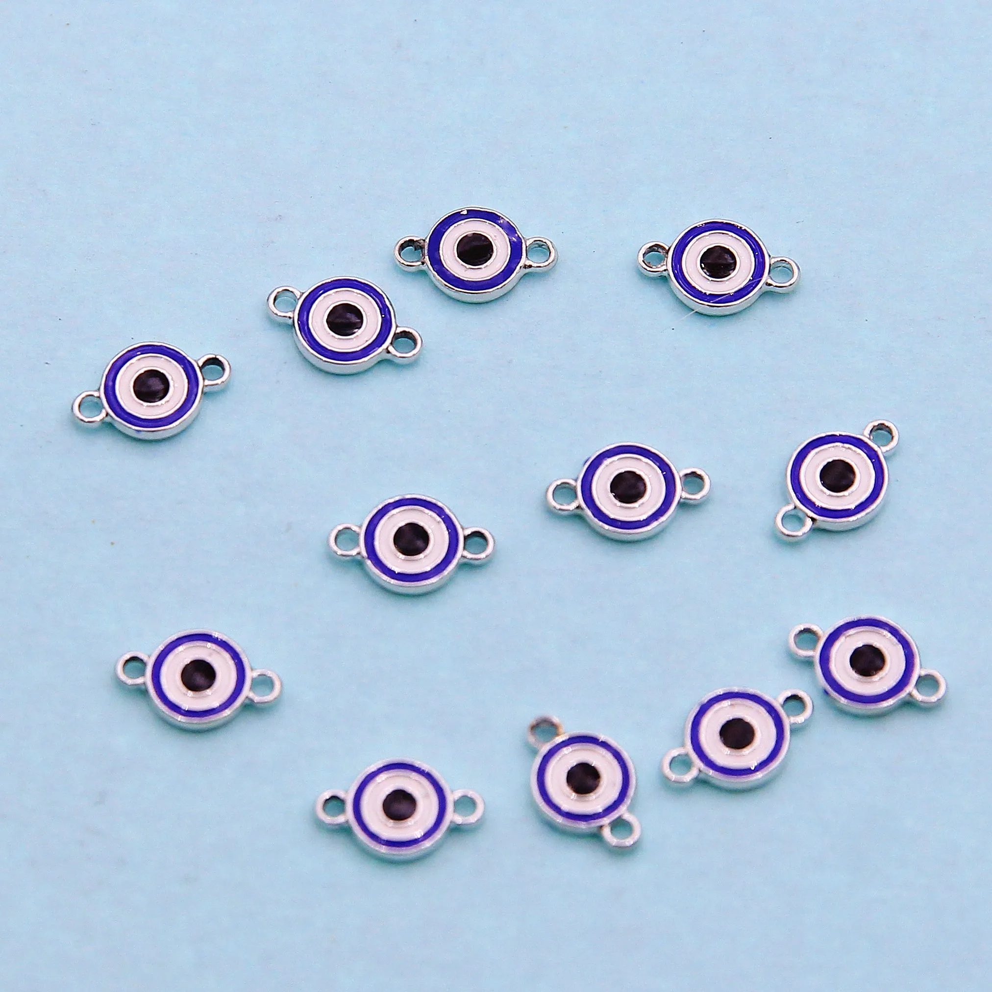 Conector de aleación de doble Ojo de diablo azul, 10 piezas, 11x7mm, DIY, collar de ojos azules turcos, accesorios de pulsera