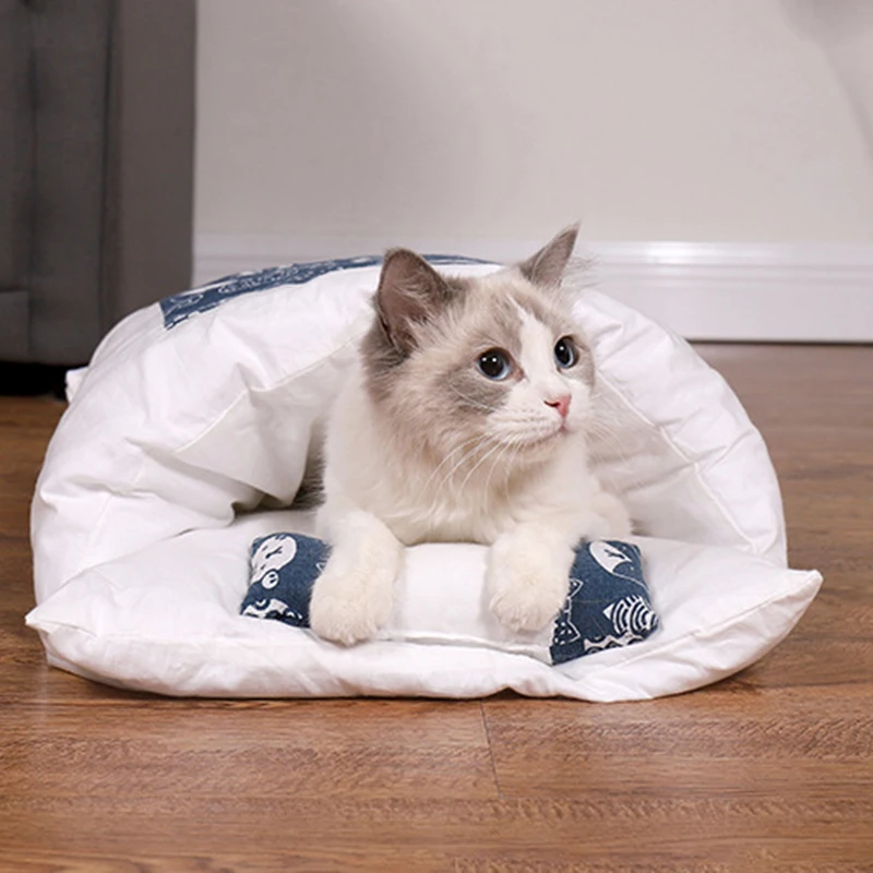 New Cat Bed Deep Sleep Caves Warm Cat Sleeping Bag Winter Detachable Cat And Dog Pet House Bed With Pillow Cushion Pet Supplies