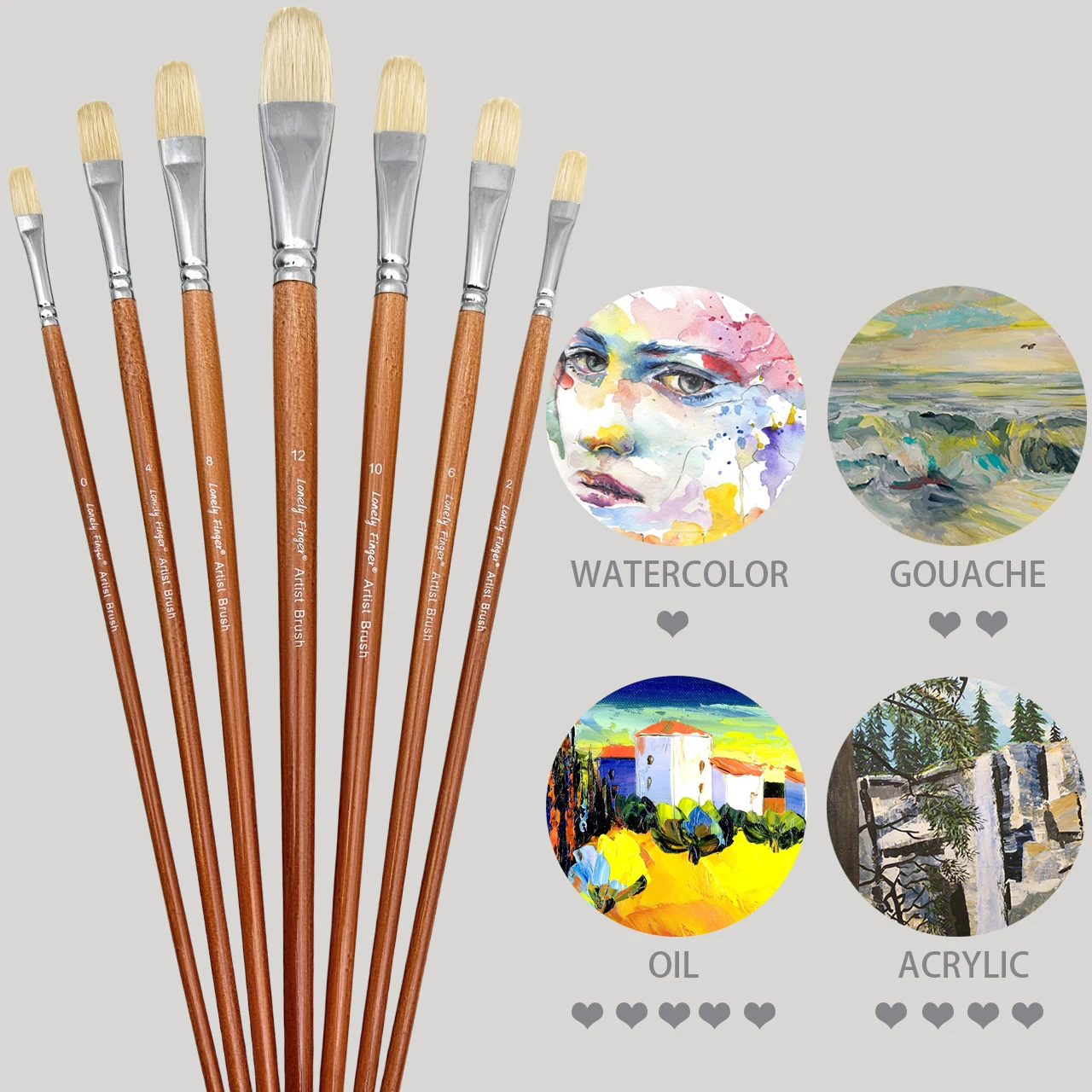 Professional Hog Bristle Filbert Oil Paint Brushes Set, 7pcs Long Wooden Handle Natural Chungking Hog for Oil Acrylic Painting image 5