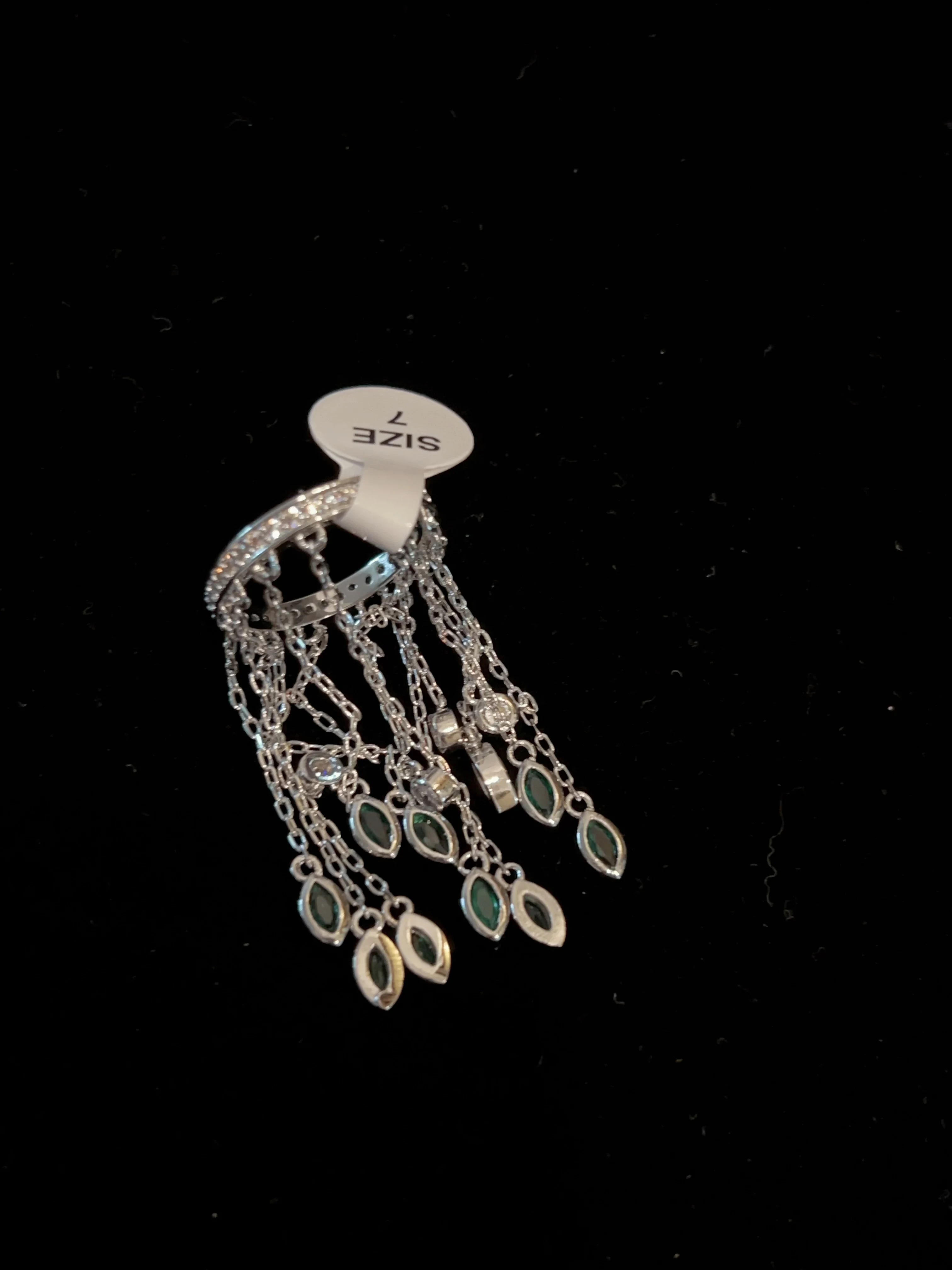 

Tassel water drop ring three-dimensional women GREEN zircon super flash fairy all-match trendy index finfer ring
