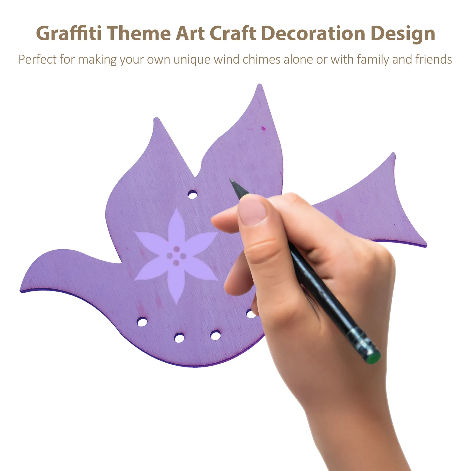 8Sets Blank Doodle Wind Chime Wooden DIY Craft Paintable Hanging Bell Home Decor Spring Outdoor Party DIY Wind Bell