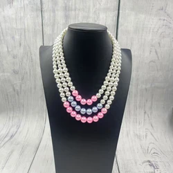Hot sale custom Multi layers statement Necklace Women Gamma Phi Delta Pink Light Bule long Pearl Necklace