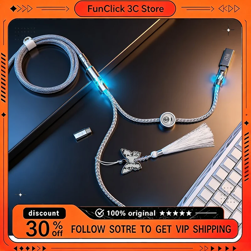 Single Crystal Copper Braided Split Type Wire Dual‑Output 8K Polling Rate Gaming Keyboard Cable 1-to-2 Split Design Rgb 1.5M