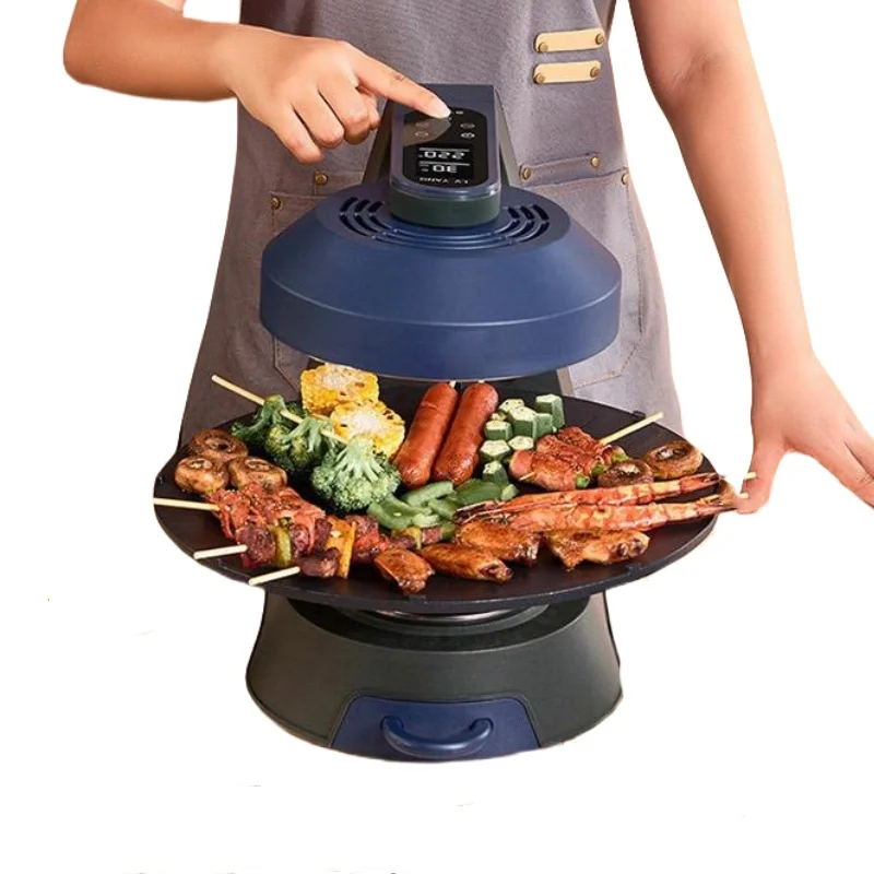 Indoor Barbecue Machine for Home Electric Grill Temperature Adjustment  Griddle Rotation Pan Electric 110v/220v