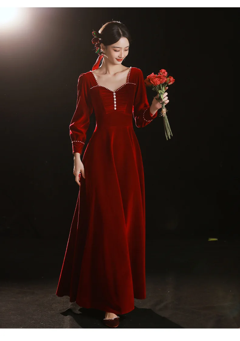 Burgundy Phoenix เย็บปักถักร้อยลูกปัดแมนดารินคอกลับซิป A-Line ชุดราตรีเจ้าสาวแต่งงาน Tulle ชุด Vestidos