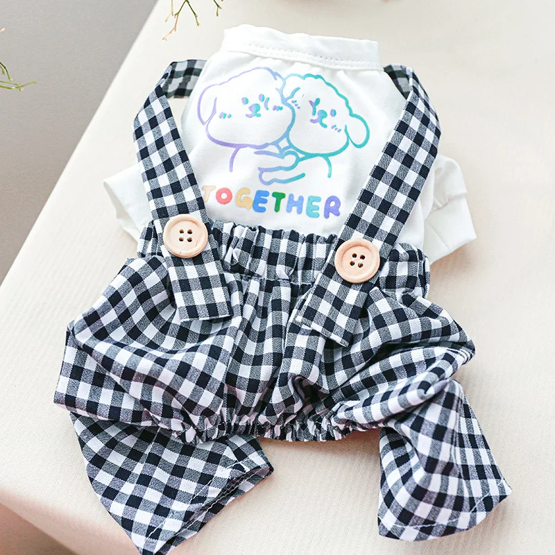 Doggie Print Girl Dog Clothes Designer Dress With Plaid Skirt And Pet Overall Jumpsuit Summer Spring Lovers XS XL Chihuahua Pugs