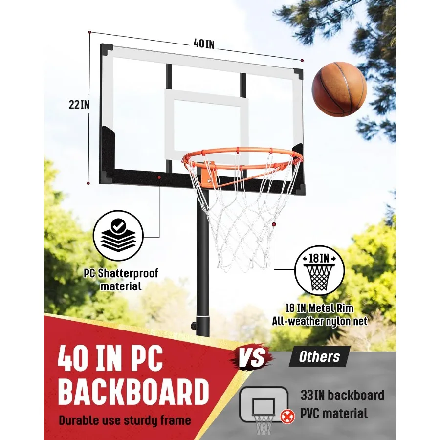 Cesta de basquete ao ar livre indoor 40 29 polegadas placa traseira 10 7 pés 10sQuickAdjust cesta de basquete portátil para adultos família em Poolsid