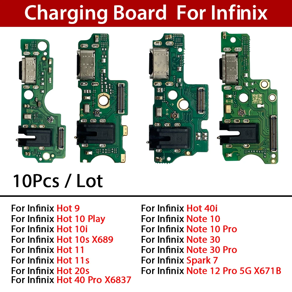 

10Pcs USB Charging Port Dock Connector Board Flex Cable For Infinix Hot 9 10 Play 11 10S 11S 20S 40 Pro Note 10 30 12 Pro Spark7
