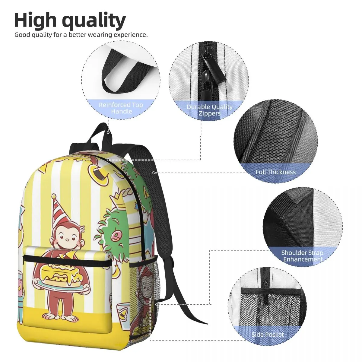 George The Curious Monkey Backpack Daypack Large Capacity Kids BookBag School Bag Shoulder Bags for Men Women