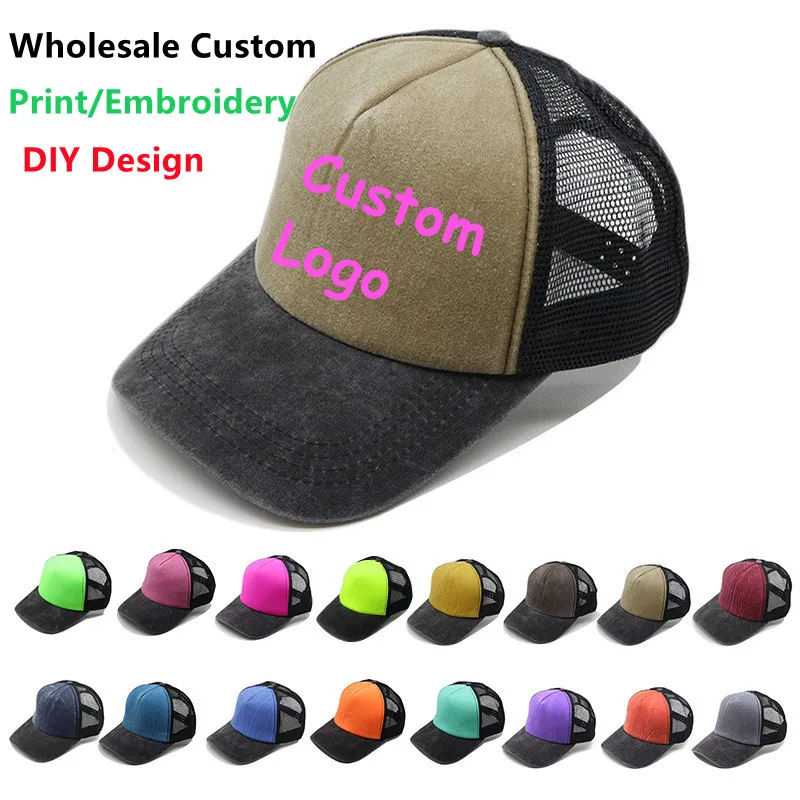 

New Custom Logo Embroidery Baseball Caps For Men Women Summer Breathable Mesh Hats Outdoor Unisex Fluorescence Snapback Caps