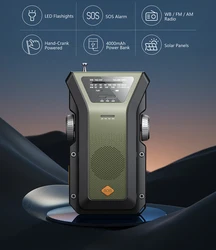 Radio Meteorológica de emergencia, dispositivo portátil con manivela, NOAA AM/FM, alimentado por energía Solar, alarma SOS, batería externa de 4000mAh, linterna, tipo C