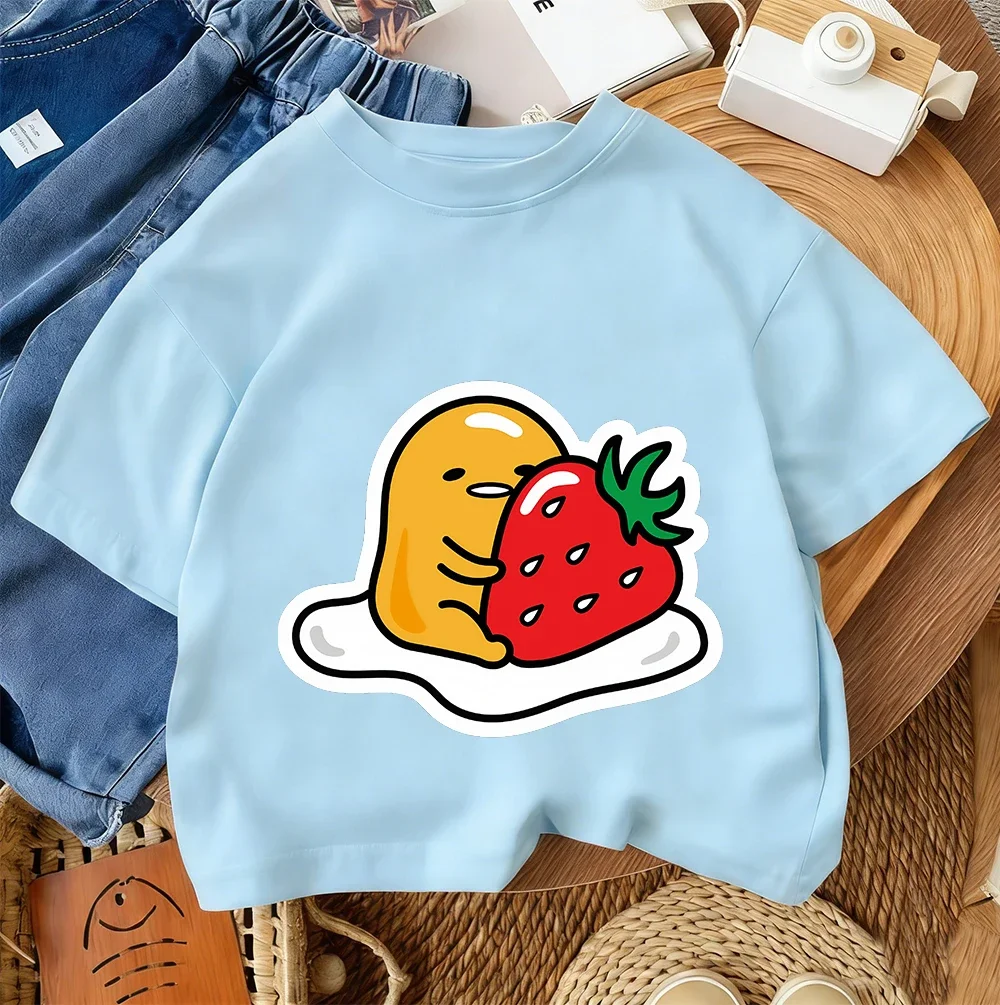 

Популярная детская футболка с милым рисунком Kawaii, летний повседневный топ с круглым вырезом Gudetama, для детей от 3 до 14 лет
