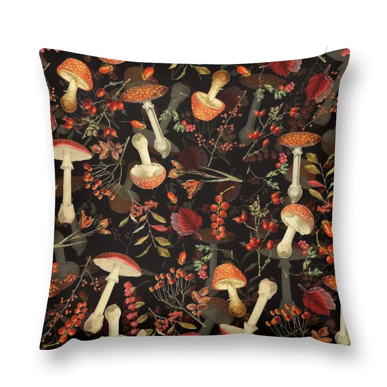

Thanksgiving Red Mushrooms Harvest Botanical Night Garden Throw Pillow Elastic Cover For Sofa Pillow Case pillow