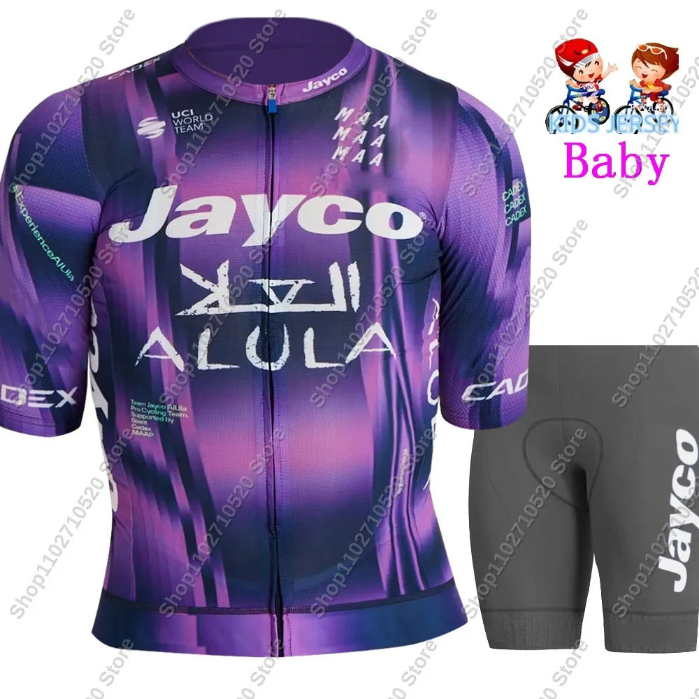 2025 Kids Jayco Alula Team Cycling Jersey Set Boys Girls Purple Australia Cycling Clothing Road Shirts Suit Bicycle MTB Maillot