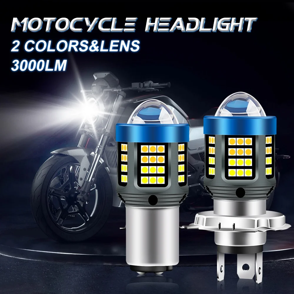 20000Lm H4 LED Moto H6 BA20D P15D LED Motorcycle Headlight Bulbs 3570 CSP Lens White Yellow Hi Lo Lamp Scooter Accessories