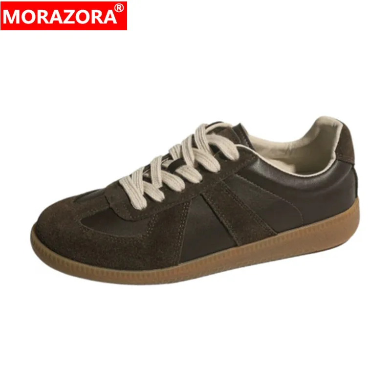

MORAZORA Ins Hot Leopard Genuine Leather Women Sneakers Lace Up Comfortable Flat Shoes Fashion Ladies Flats Casual Shoes