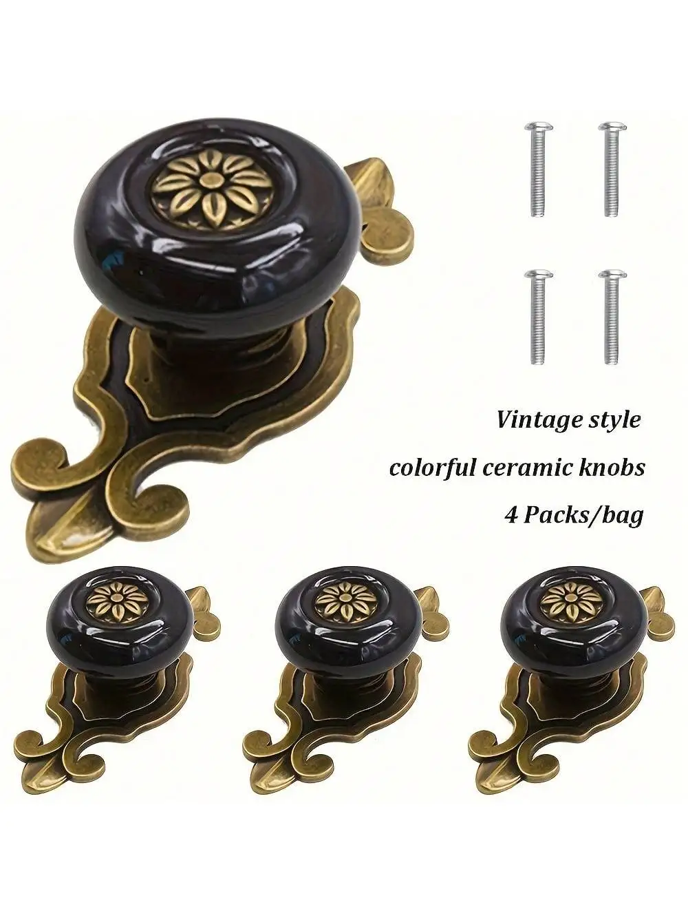 مجموعة من 4 مقابض سيراميك عتيقة، مقابض خزانة بتلات المطبخ الأنيقة، لوحة خلفية بقاعدة من سبائك الزنك، درج خزانة الملابس #5