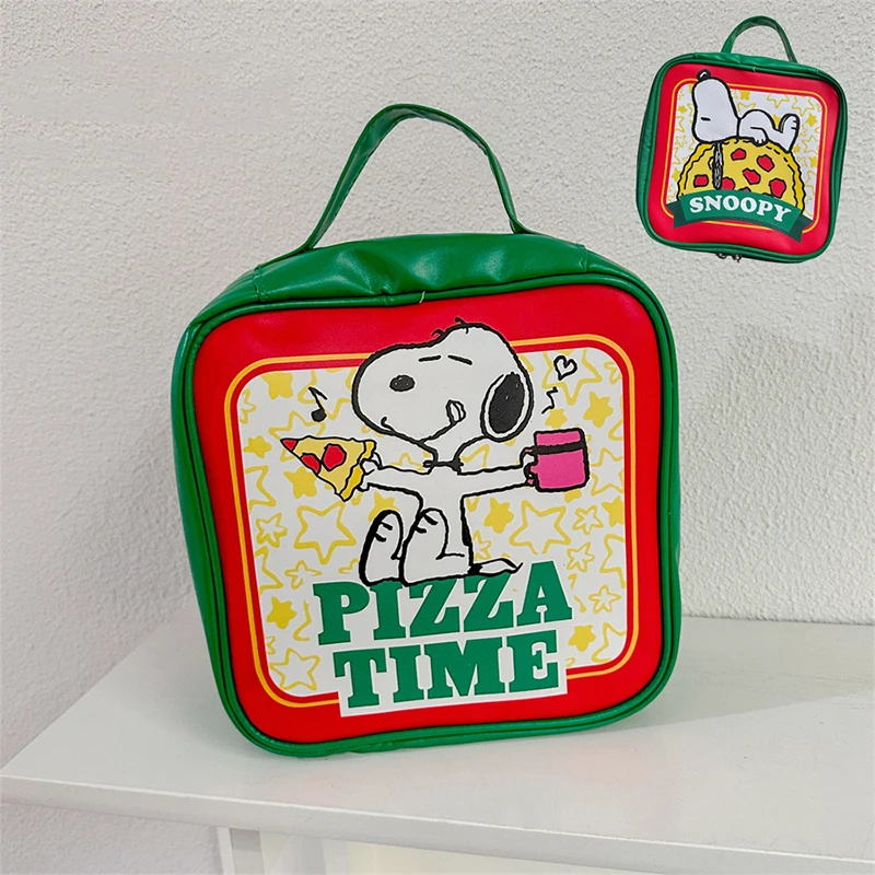 Cute Pizza Snoopy Large Capacity Makeup Bag Exquisite Cartoon Puppy Double Sided Printed Toiletry Storage Bag Leather Makeup Bag