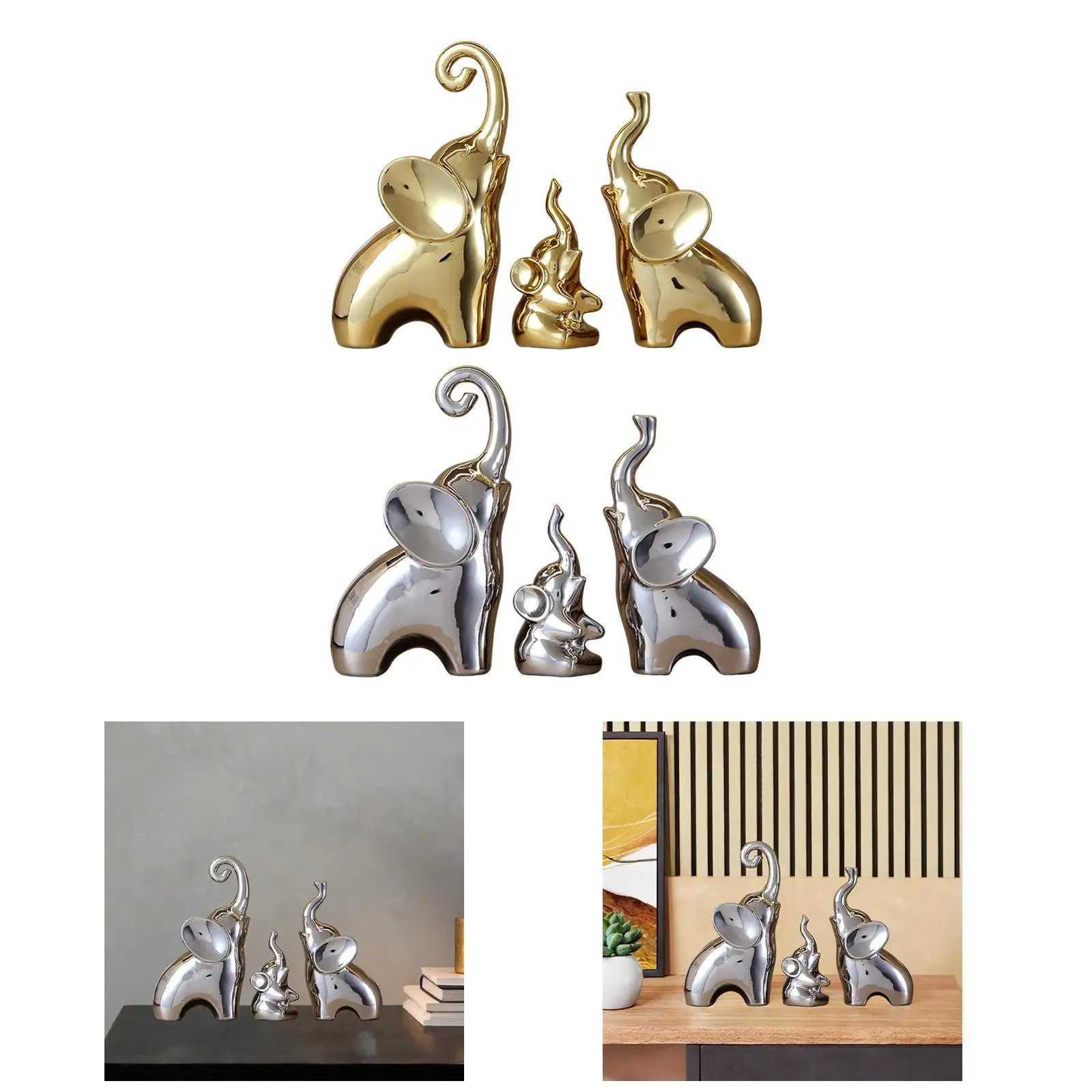 

Set of 3 Elephant Figurines for Tabletop Display, Family Ornaments for Home