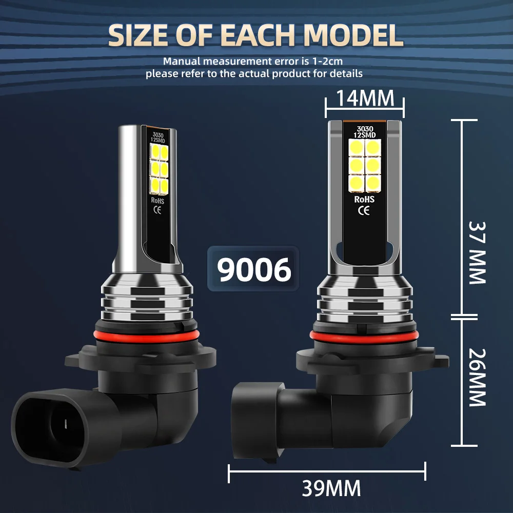 9005/HB3 9006HB4 LED Fog Combo 27000LM/pair 6000K White Double Side CSP Chips 50000hrs Lifespan 2PCS