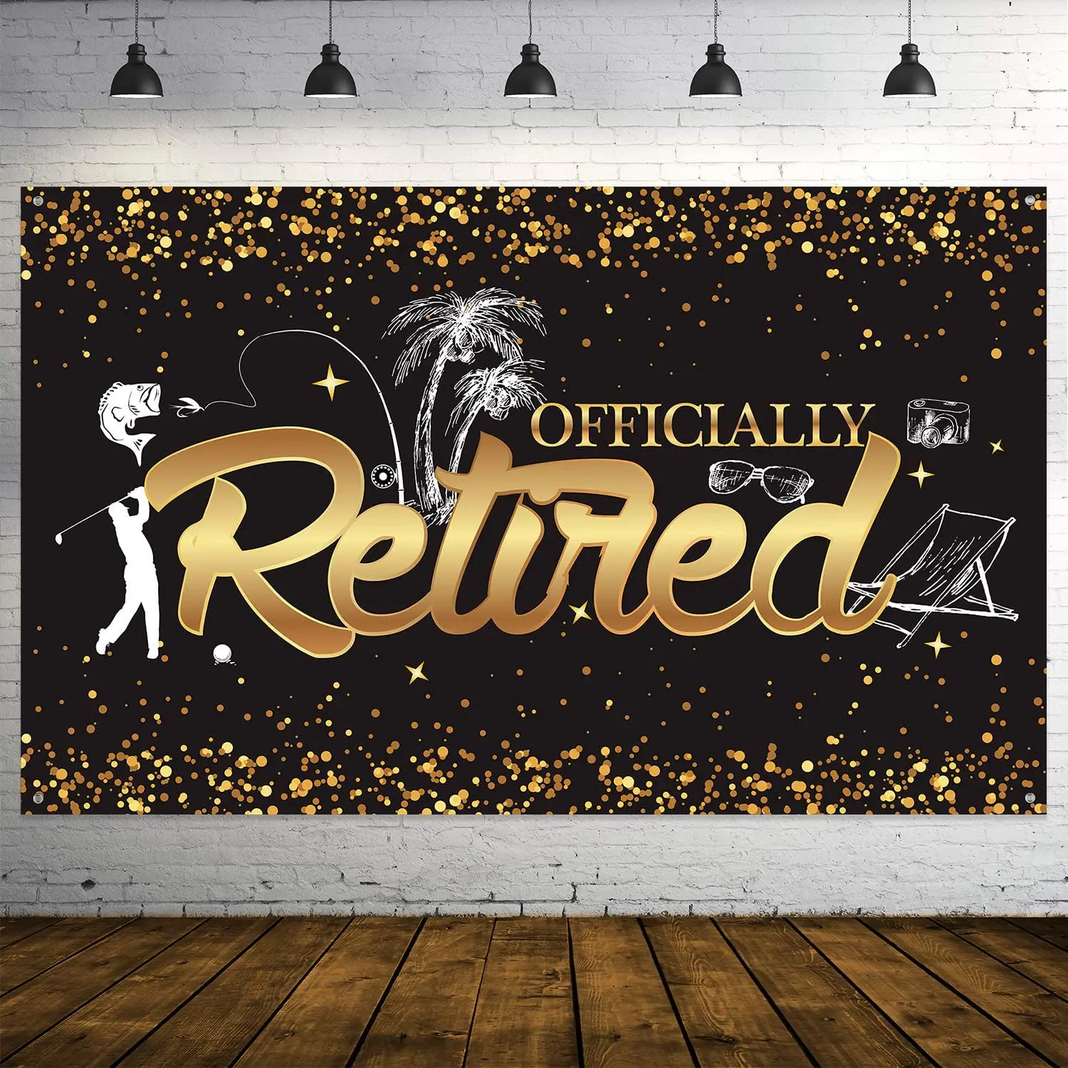 Happy Retirement Party Backdrop Decorations Giant Black And Gold Sign Retirement Party Banner Photo Booth Background Supplies