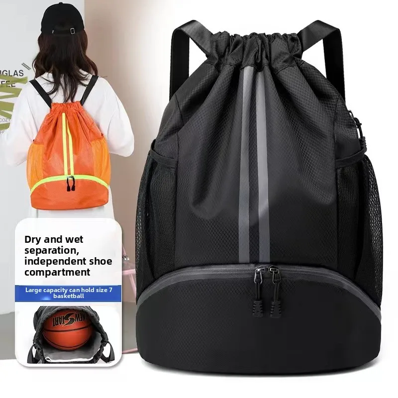 Multi Compartment Drawstring Backpack for Basketball Football Swim Outfit Storage Men Women Outdoor Daily Sports Training Bag