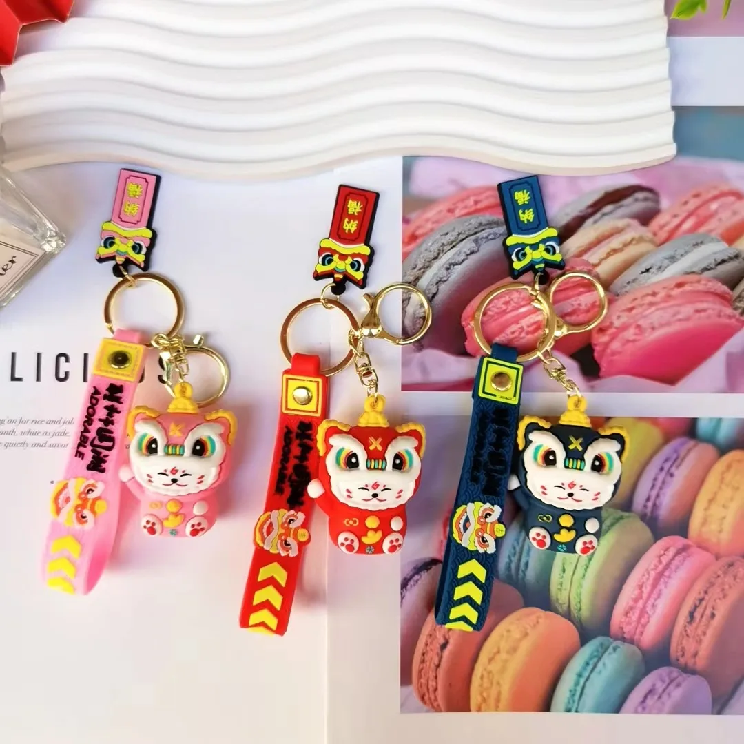 Cartoon Chinese Style Trendy Lion Keychain, Lucky Cat Keychain Car Keychain Bag Pendant Festive Small Gift