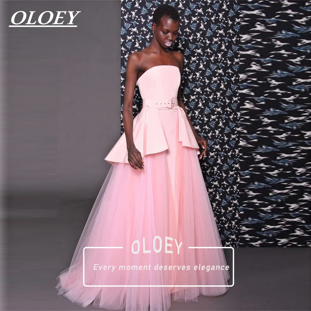 OLOEY Strapless Pink Formal Evening Dress Satin Multi Layer Tulle Floor Length Wedding Prom Party Gown 2027 Customized