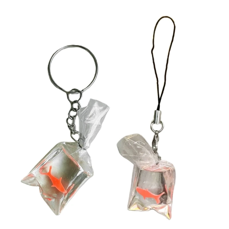 E0BF Delicate Acrylic Fish Bag Keychain Beautiful Goldfish Water Bag Pendant for Backpack Goldfish in Water Bag Keyring Decor