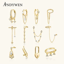ANDYWEN 925 Sterling Silver Gold Flirt Drop Earring Teadrops Pendietes Fantasy Pavee Cuff Moonlight Petite Clips Piercing Jewelr