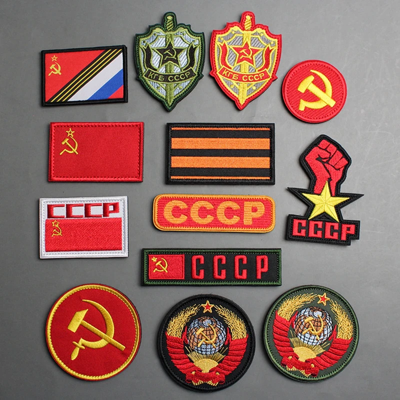 Soviet Union CCCP Tactical Embroidered Patches KGB Red Five Star Flag Badge Cloth Sticker USSR Appliques for Clothing Backpack