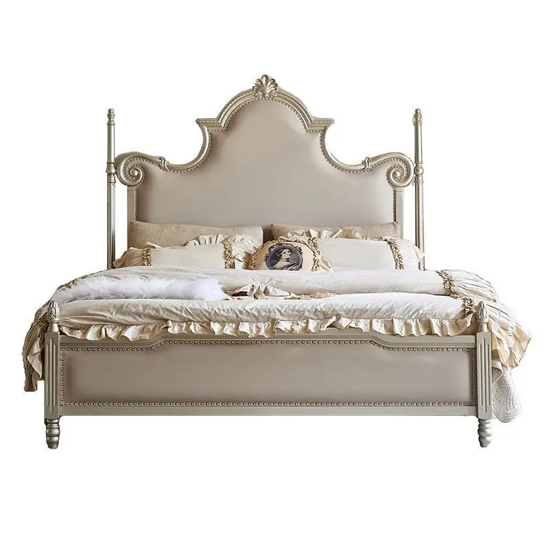 French-style solid wood double bed, carved luxury, European villa, high-end master bedroom, American light luxury princess bed
