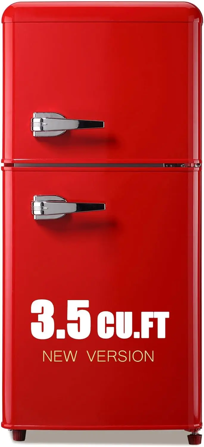 Fridge with Freezer Mini Retro Red 3.5 Cu.ft Compact Refrigerator Small Apartment with Adjustable Mechanical Thermostat