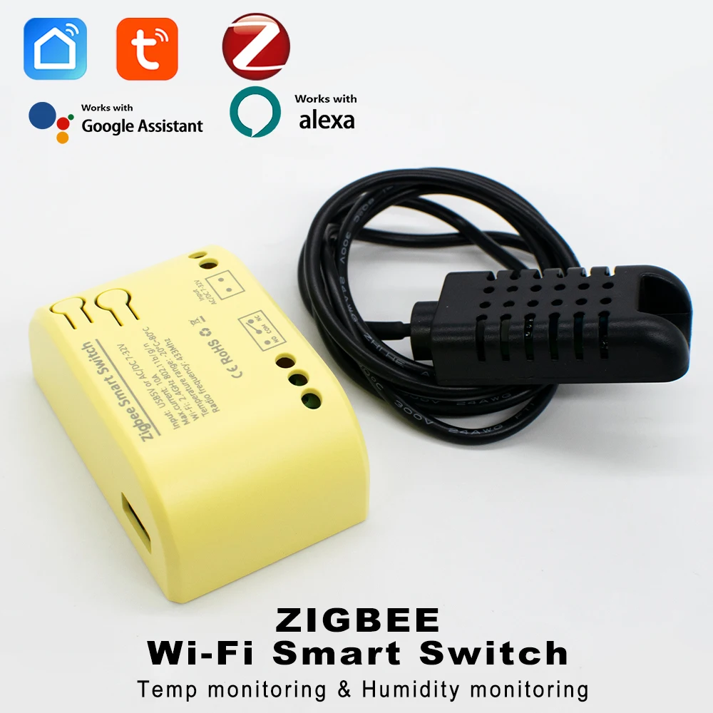 

Интеллектуальный переключатель Zigbee Tuya с датчиком температуры и влажности, мониторинг в реальном времени, термостатом, сухим контактом, Alexa-совместимым