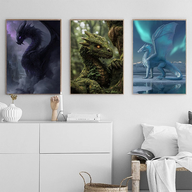 Ancient Greece Majestic Dragon Posters Fantasy Shadow Dragon God of Love Prints Canvas Painting Wall Art Picture Home Room Decor