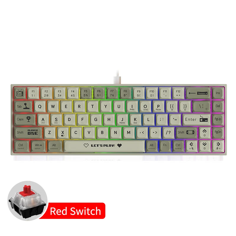 AJAZZ AK680 Mechanical Keyboard Gaming Wired Compact Laptop Tea Or Red Shaft 68 Keys