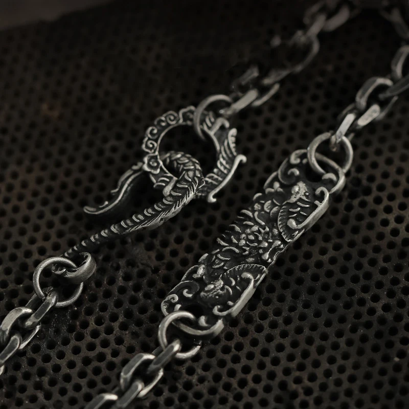 Retro Classic silver 925 stile cinese Dragon glutton texture charm bracciale uomo trend coppia braccialetti gioielli per banchetti