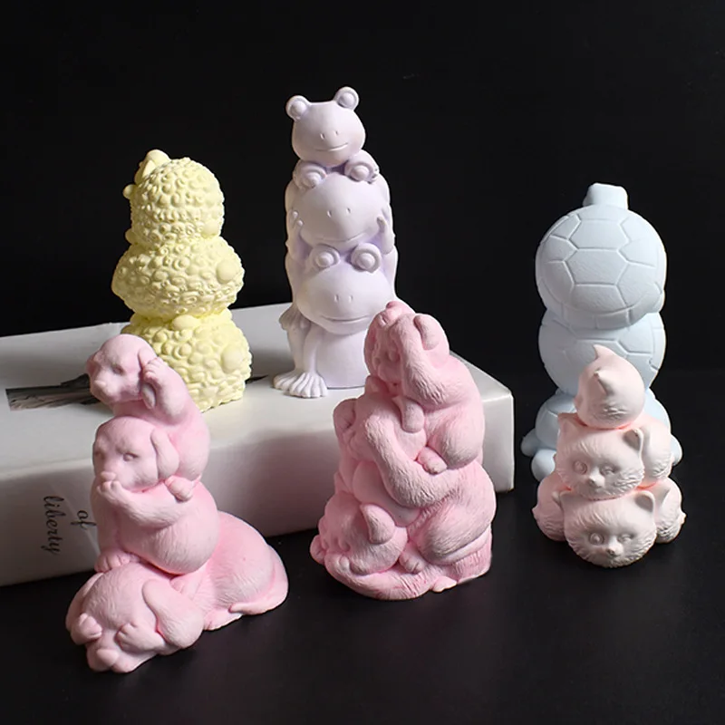 قوالب شموع جديدة قابلة للتكديس ثلاثة في واحد للأغنام والسلحفاة يمكنك صنعها بنفسك لا تبدو لا تتحدث ولا تستمع قالب الجرو والقطط 3 في واحد