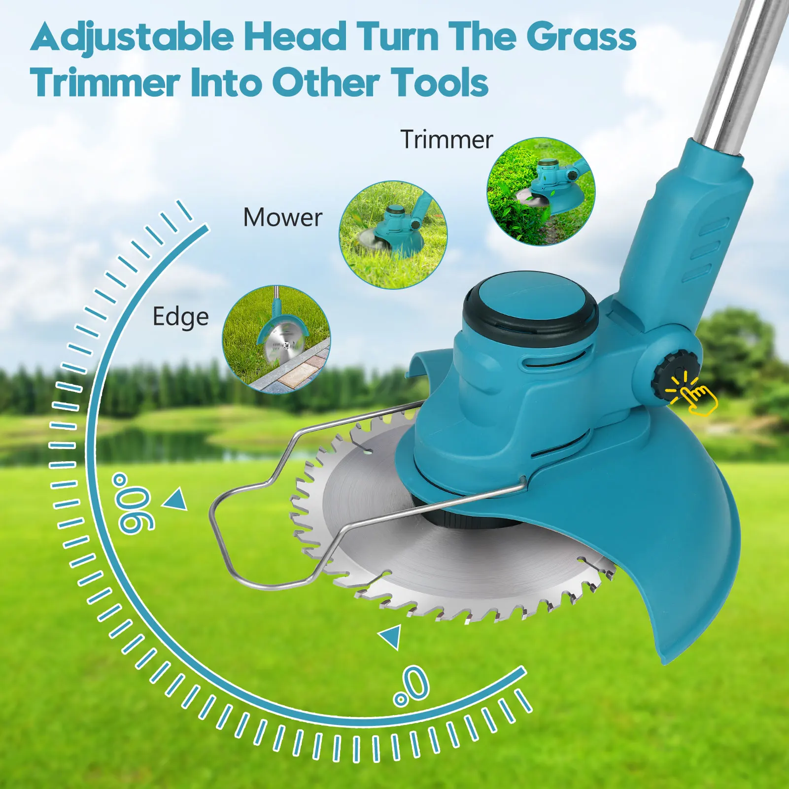 3 in 1 Grass Trimmer Cordless Electric Edger Weed Lawn Mower Hedge Trimmer Battery rechargeable Adjustable for Lawn Branch Yard