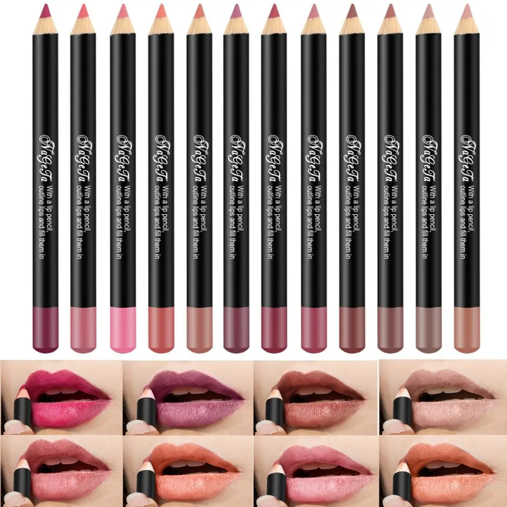 Cosmetic Long Lasting Women's Professional 12 Assorted Colors Lip Liner Pencil Lipstick Eyeliner Pen Matte Lip Liner