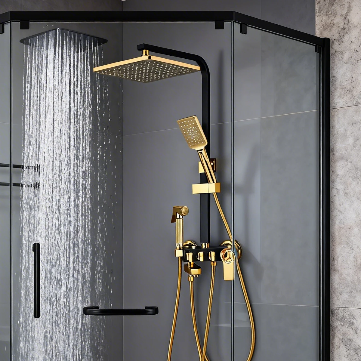Hot Cold Gold Bathrooom Shower Set 12 Inch Rain Shower Head Brass Bathroom Mixer Faucet Thermostatic Bathroom Shower System