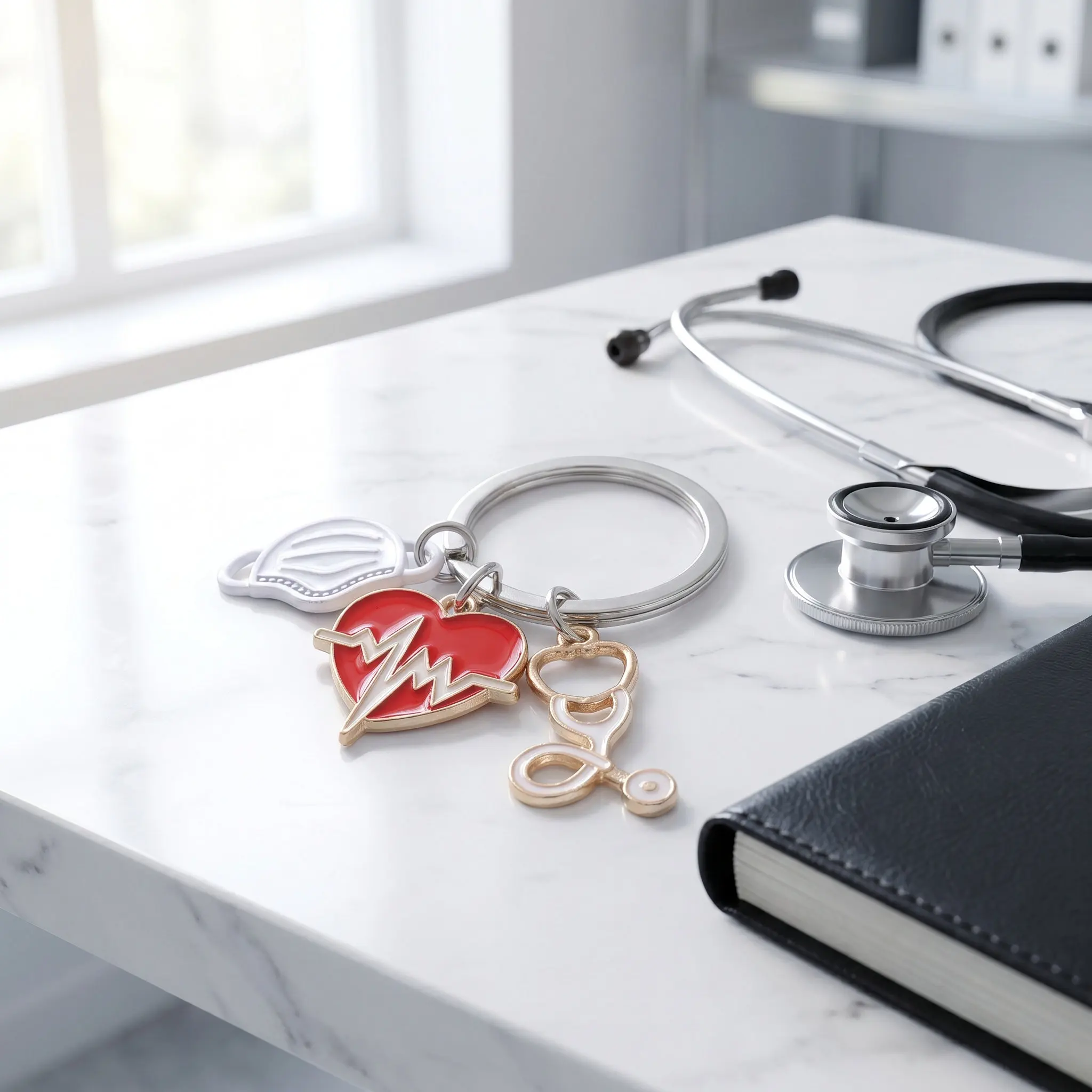 Metal Nurse Keychain Heart Ecg Design Nursing Graduation Present Doctor Bag Charm Thank You Nurse Keyring Nurses Keychains