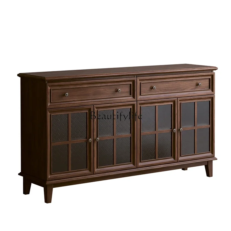 

ls 18American all-solid wood dining side cabinet medieval modern simple storage locker black walnut dining room furniture