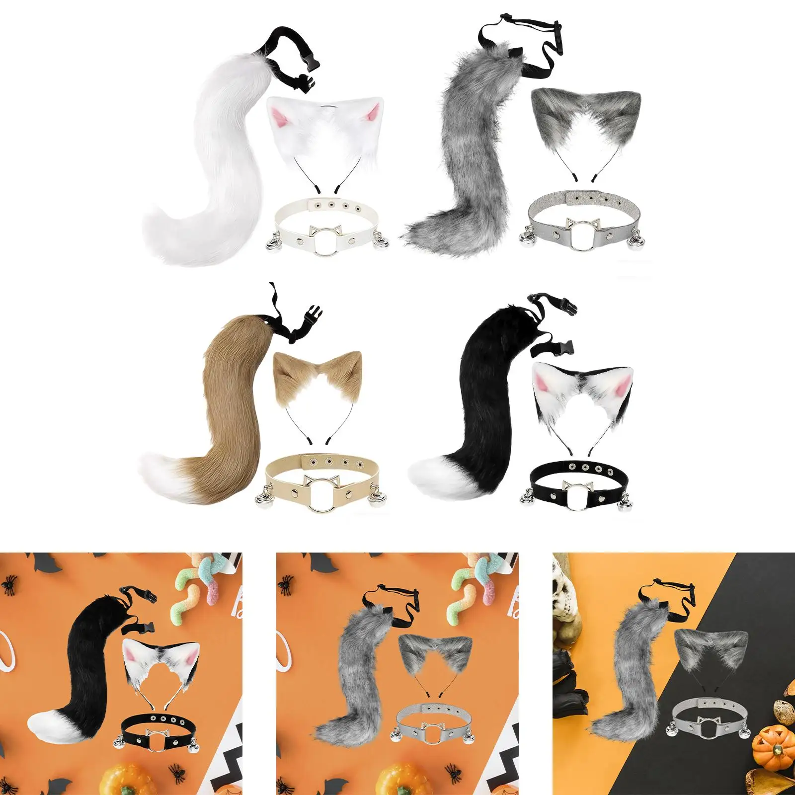 ชุดหูและหางแมวฟ็อกซ์พร้อมกระดิ่ง ที่คาดผมหูแมวสำหรับงานวันเกิด งานเลี้ยงสวมบทบาท และงานคาร์นิวัล