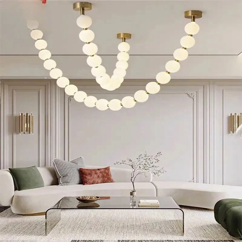 Cross-border French Magic Bean Bead Living Room Lamp for Cream Wind Island Necklace Danish Restaurant Lamp Loft Duplex Floor