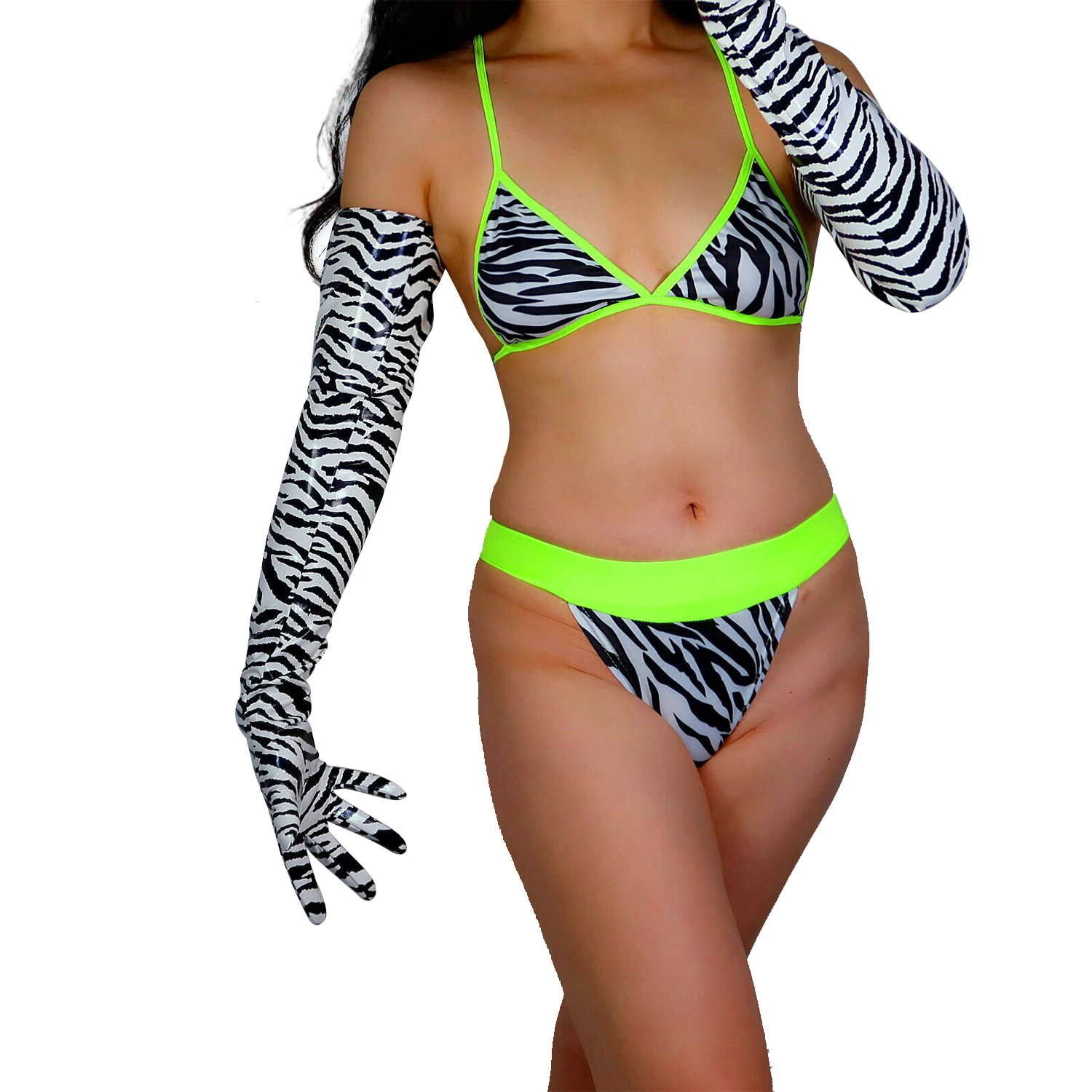 DooWay Zebra Print Women Long Leather GLOVES Faux Leather PU Latex Costume Cosplay Show Evening Fashion Dressing Celeb Style