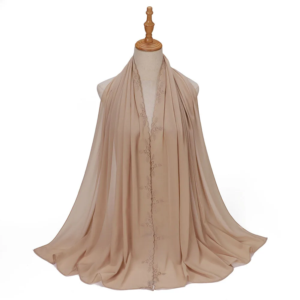 

Embroidery Pearl Chiffon Scarf Turban for Women Muslim Hijab Shawl Wrap Headscarf Scarves Bandanas Headband Bufanda Foulard New
