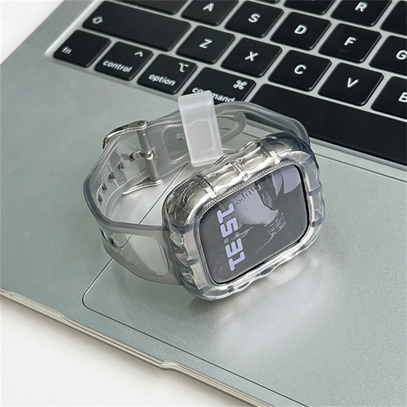 Band + Case Transparent For Apple Watch 8 7 6 SE 5 4 3 Transparent Silicone Strap For iWatch Strap 40mm 44mm 42mm 41mm 45mm