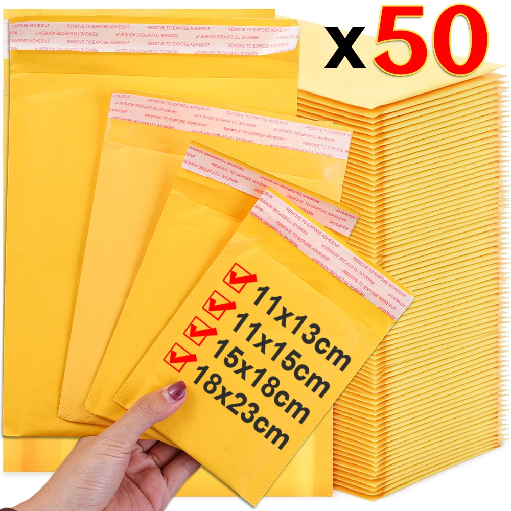 50/10PCS Kraft Paper Bubble Envelopes Bags Yellow Multiple Sizes Gift Mailers Padded Shipping Envelope With Bubble Mailing Bag