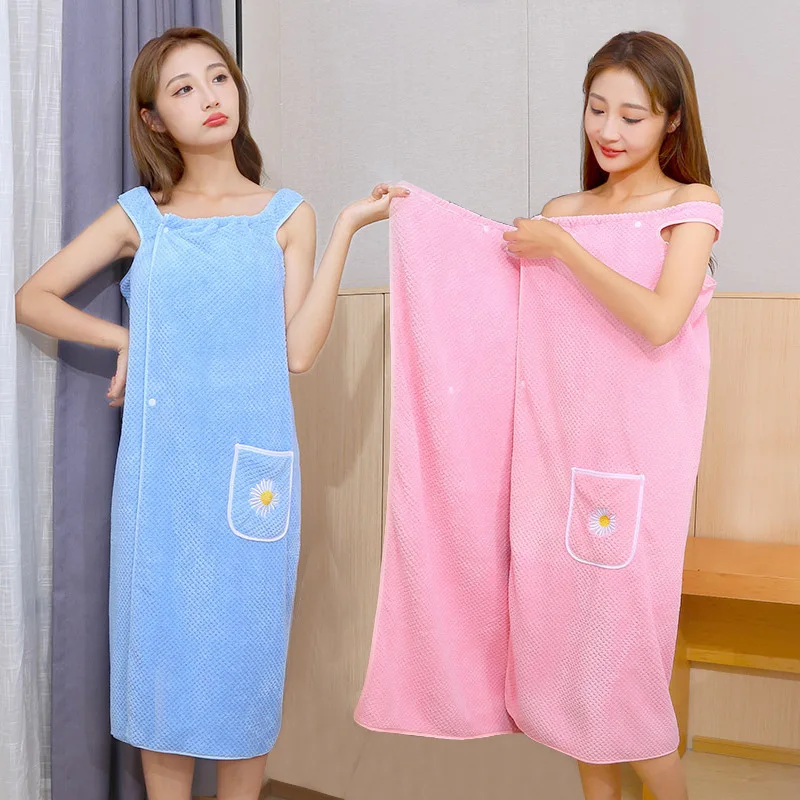 Women Wearable Bath Towel Wearable Towels Coral Fleece Women's Bath Skirt Absorbent Bath Skirt Shower Sauna Wear Towel